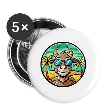 Ziege Lustige Cartoon Sommer Strand Sonnenbrille Aufkleber - Buttons groß 56 mm (5er Pack) - Weiß - Vorne