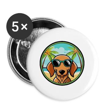 Dackel Hunderasse Cartoon Sonnenbrille Strand - Buttons groß 56 mm (5er Pack) - Weiß - Vorne