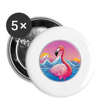Flamingo Aquarell Cartoon Kawaii Haustier Tier Colo - Buttons groß 56 mm (5er Pack) - Weiß - Vorne