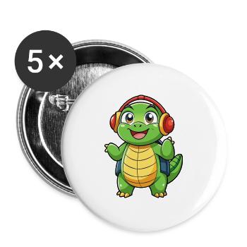 Schildkröte Lustige Zeichentrickfigur Kopfhörer Musik - Buttons groß 56 mm (5er Pack) - Weiß - Vorne