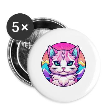 Hantilly Tiffany Katze Bunte Karikatur Aquarell I - Buttons groß 56 mm (5er Pack) - Weiß - Vorne