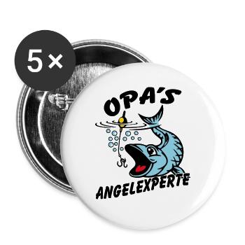 Opa's Angelexperte - Angeln mit Opa - Buttons groß 56 mm (5er Pack) - Weiß - Vorne