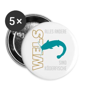 Angeln Waller fischen Sportfischen auf Wels - Buttons groß 56 mm (5er Pack) - Weiß - Vorne