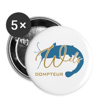 Welsdompteur Welsflüsterer Welsangler - Buttons groß 56 mm (5er Pack) - Weiß - Vorne