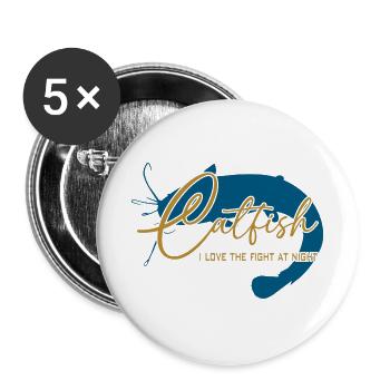Wels Waller angeln Sportfischen Flussmonster - Buttons groß 56 mm (5er Pack) - Weiß - Vorne