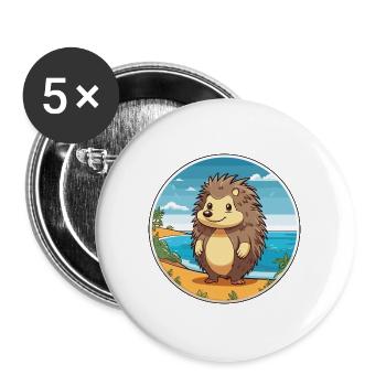 Igel Aquarell Karikatur Kawaii Clipart Tier - Buttons groß 56 mm (5er Pack) - Weiß - Vorne