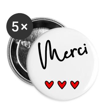 MERCI. MAÎTRESSE. MAÎTRE. MERCI MAÎTRESSE - Lot de 5 grands badges (56 mm) - blanc - Devant