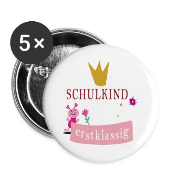 Schulkind erstklassig - Buttons groß 56 mm (5er Pack) - Weiß - Vorne