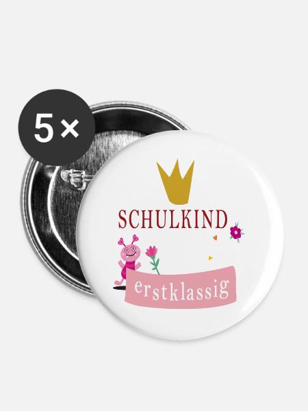 Schulkind erstklassig - Buttons groß 56 mm (5er Pack) - Weiß