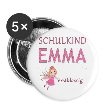 Schulkind Emma erstklassig - Buttons groß 56 mm (5er Pack) - Weiß - Vorne