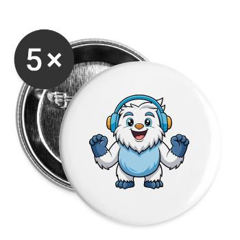 Yeti Lustige Zeichentrickfigur Kopfhörer Musik - Buttons groß 56 mm (5er Pack) - Weiß - Vorne