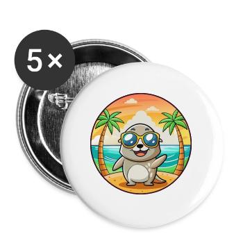 Seal Lustige Cartoon Sommer Strand Sonnenbrille - Buttons groß 56 mm (5er Pack) - Weiß - Vorne