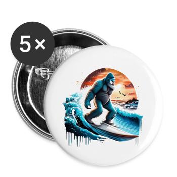 Big Foot Surfen - Buttons groß 56 mm (5er Pack) - Weiß - Vorne