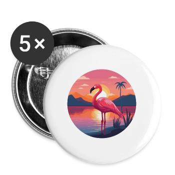Flamingo Buntes Aquarell Cartoon Kawaii Tier - Buttons groß 56 mm (5er Pack) - Weiß - Vorne