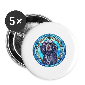 Blaue Picardie Spaniel Hunderasse Buntglas Farbe - Buttons groß 56 mm (5er Pack) - Weiß - Vorne