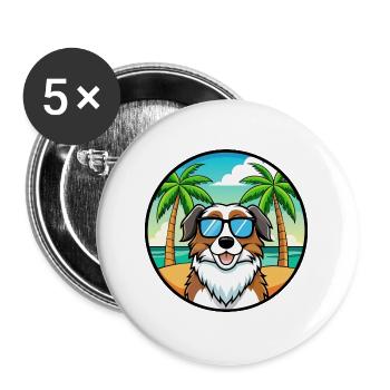 Landseer Hunderasse Cartoon Sonnenbrille Strand - Buttons groß 56 mm (5er Pack) - Weiß - Vorne