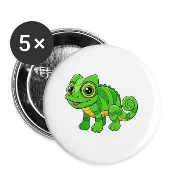 Chameleon Cute Mascot Cartoon Character Kawaii - Buttons large 2.2''/56 mm (5-pack) - white - Front