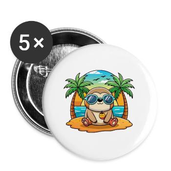 Faultier Lustige Cartoon Sommer Strand Sonnenbrille - Buttons groß 56 mm (5er Pack) - Weiß - Vorne