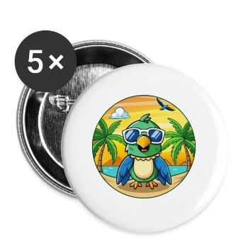 Lunettes de soleil Parrot Funny Cartoon Summer Beach - Lot de 5 grands badges (56 mm) - blanc - Devant