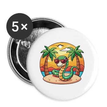 Schlange Lustige Cartoon Sommer Strand Sonnenbrille - Buttons groß 56 mm (5er Pack) - Weiß - Vorne