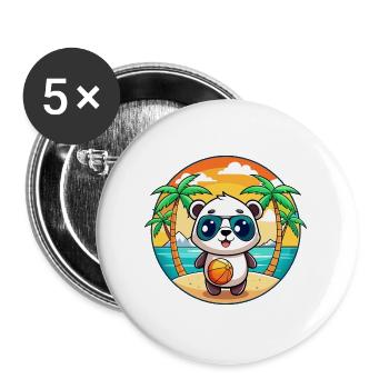 Panda Lustige Cartoon Sommer Strand Sonnenbrille - Buttons groß 56 mm (5er Pack) - Weiß - Vorne