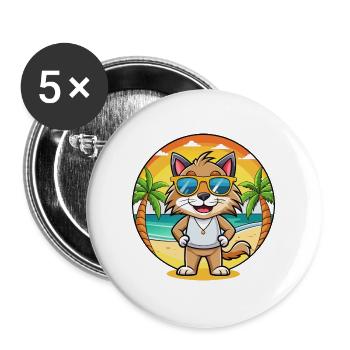Lynx Lustige Cartoon Sommer Strand Sonnenbrille - Buttons groß 56 mm (5er Pack) - Weiß - Vorne