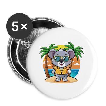 Koala Lustige Cartoon Sommer Strand Sonnenbrille - Buttons groß 56 mm (5er Pack) - Weiß - Vorne