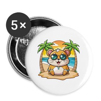 Hamster Lustige Cartoon Sommer Strand Sonnenbrille - Buttons groß 56 mm (5er Pack) - Weiß - Vorne