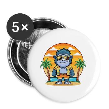 Gorilla Lustige Cartoon Sommer Strand Sonnenbrille - Buttons groß 56 mm (5er Pack) - Weiß - Vorne