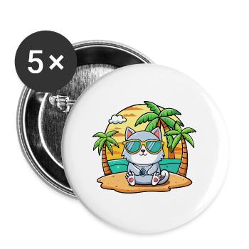 Katze Lustige Cartoon Sommer Strand Sonnenbrille - Buttons groß 56 mm (5er Pack) - Weiß - Vorne