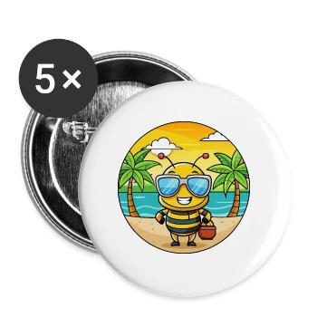 Biene Lustige Cartoon Sommer Strand Sonnenbrille - Buttons groß 56 mm (5er Pack) - Weiß - Vorne