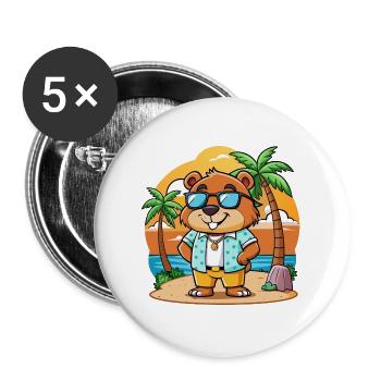 Biber Lustige Cartoon Sommer Strand Sonnenbrille - Buttons groß 56 mm (5er Pack) - Weiß - Vorne