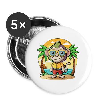 Pavian Lustige Cartoon Sommer Strand Sonnenbrille - Buttons groß 56 mm (5er Pack) - Weiß - Vorne