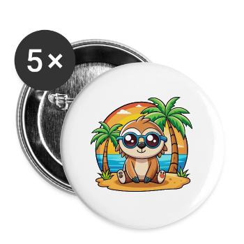 Faultier Lustige Cartoon Sommer Strand Sonnenbrille - Buttons groß 56 mm (5er Pack) - Weiß - Vorne