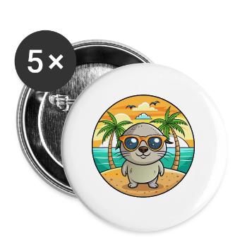 Seal Lustige Cartoon Sommer Strand Sonnenbrille - Buttons groß 56 mm (5er Pack) - Weiß - Vorne