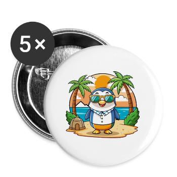 Pinguin Lustige Cartoon Sommer Strand Sonnenbrille - Buttons groß 56 mm (5er Pack) - Weiß - Vorne