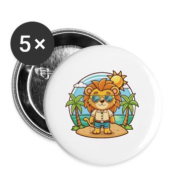 Lunettes de soleil de plage d’été Lion Funny Cartoon - Lot de 5 grands badges (56 mm) - blanc - Devant