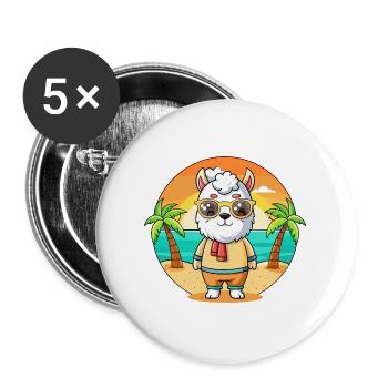 Lama Lustige Cartoon Sommer Strand Sonnenbrille - Buttons groß 56 mm (5er Pack) - Weiß - Vorne