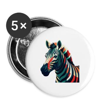 Zebra Cartoon Character Colorful Pet Animal - Buttons large 2.2''/56 mm (5-pack) - white - Front