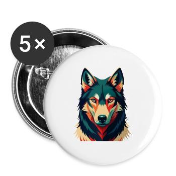 Wolf Cartoon Figur Buntes Haustier Tier - Buttons groß 56 mm (5er Pack) - Weiß - Vorne
