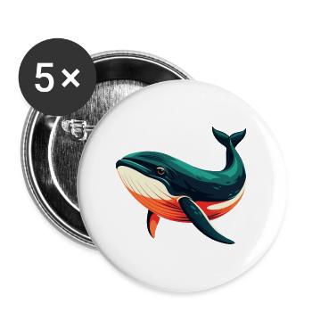 Whale Cartoon Character Colorful Pet Animal - Buttons large 2.2''/56 mm (5-pack) - white - Front
