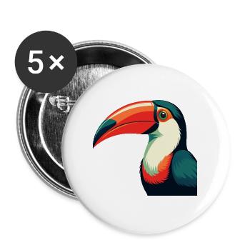 Toucan Cartoon Character Colorful Pet Animal - Buttons large 2.2''/56 mm (5-pack) - white - Front