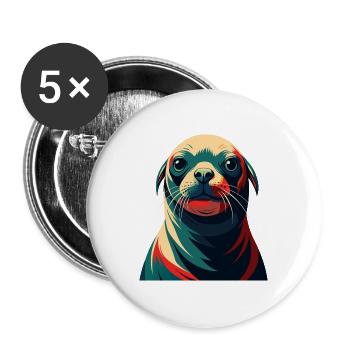 phoque dessin animé personnage animal de compagnie coloré - Lot de 5 grands badges (56 mm) - blanc - Devant