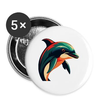 Delphin Cartoon Figur Buntes Haustier Tier - Buttons groß 56 mm (5er Pack) - Weiß - Vorne