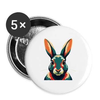 Kaninchen Cartoon Figur Buntes Haustier Tier - Buttons groß 56 mm (5er Pack) - Weiß - Vorne