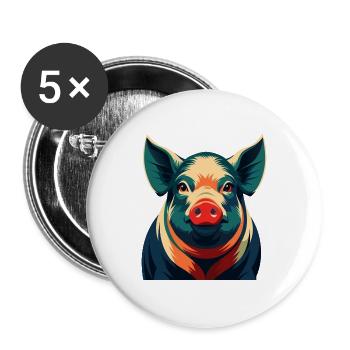 Cochon Personnage De Dessin Animé Animal De Compagnie Coloré - Lot de 5 grands badges (56 mm) - blanc - Devant