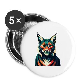 Luchs Zeichentrickfigur Buntes Haustier Tier - Buttons groß 56 mm (5er Pack) - Weiß - Vorne