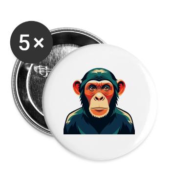 Chimpanzé Personnage De Dessin Animé Animal De Compagnie Coloré - Lot de 5 grands badges (56 mm) - blanc - Devant
