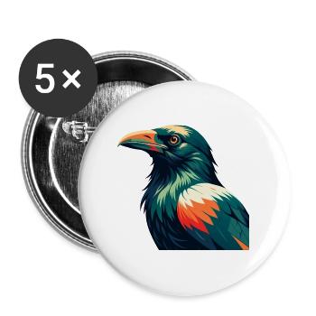 Crow Cartoon Character Colorful Pet Animal - Buttons large 2.2''/56 mm (5-pack) - white - Front