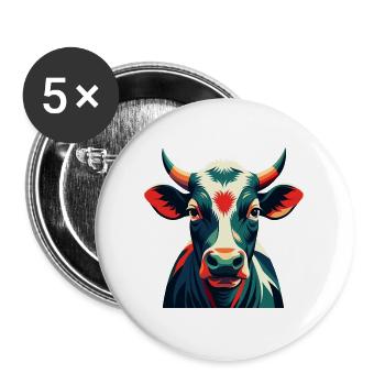 Kuh Cartoon Figur Buntes Haustier Tier - Buttons groß 56 mm (5er Pack) - Weiß - Vorne